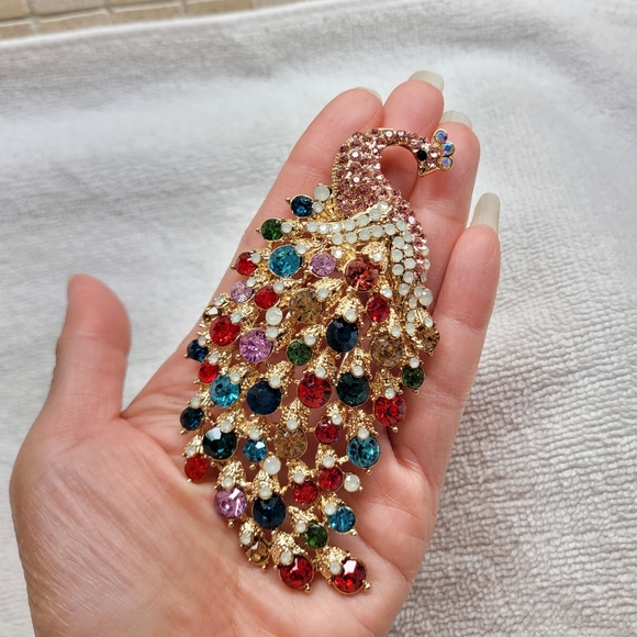 Jumbo Peacock Rainbow Crystals Brooch Pendant Purse Charm Key ring *NWT - Picture 9 of 9